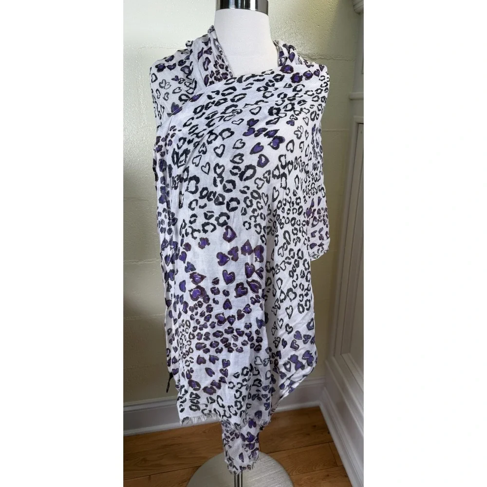Saks Fifth Avenue 100% Modal Scarf Wrap Shawl Purple Heart Leopard Print